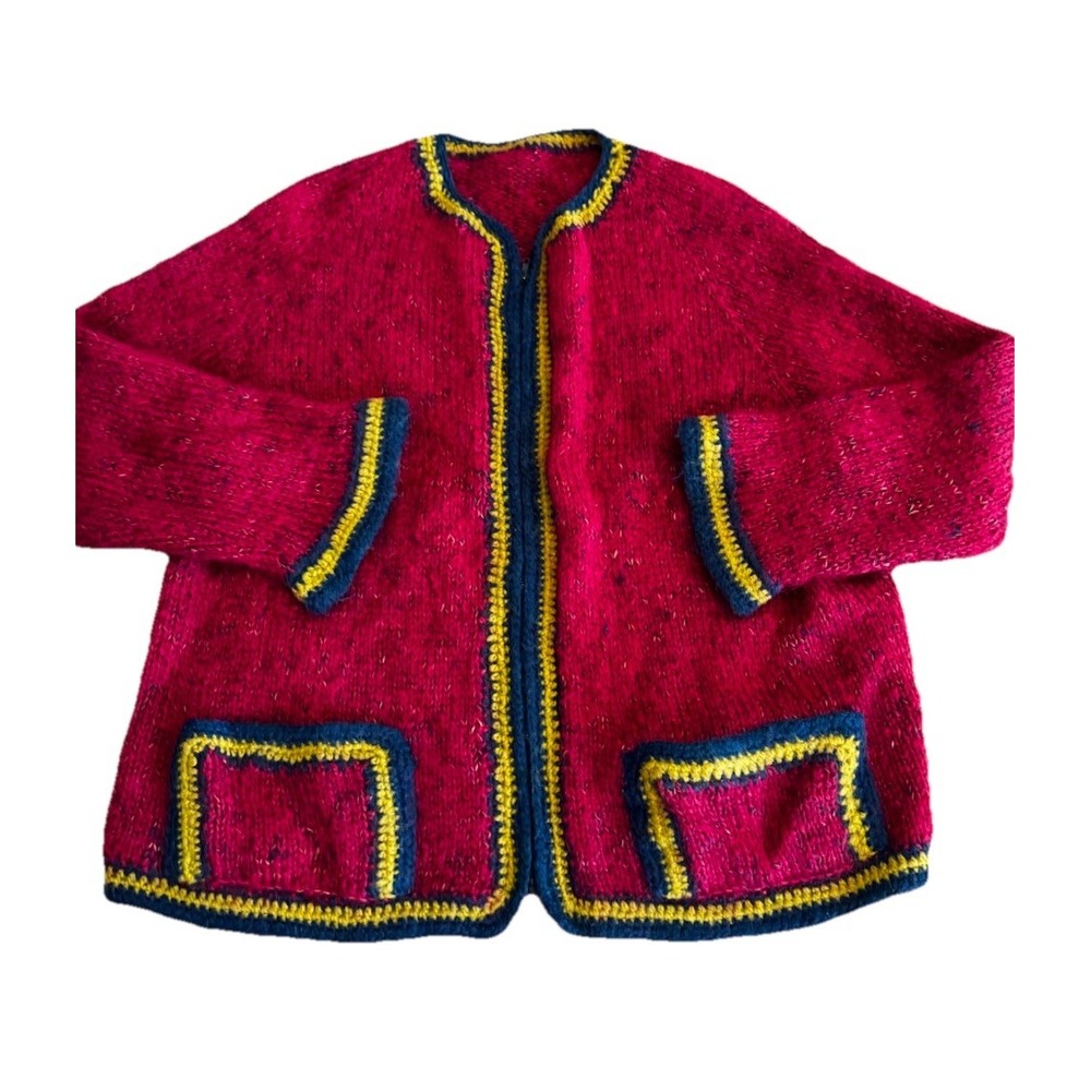 Granny Sweater Pink‎ Vintage 70s Cardigan Grandma Handmade Mohair Furry Large